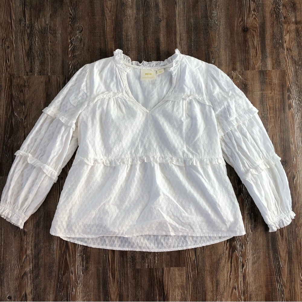 Maeve by Anthropologie | Angela ruffled Peasant Cotton Blouse